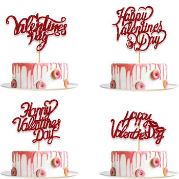 Happy Valentine\'s Day Cake Topper Glitter Red Love Heart Flower Letter Cupcake Topper Decoration For Home Celebrate 14 Φεβρουαρίου