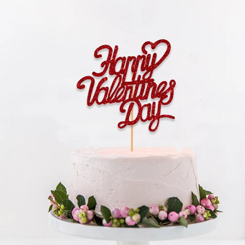Честит Свети Валентин Покривка за торта Блясък Червено любовно сърце Цвете Писмо Покривка за торта Декорация за дома Празнувайте 14 февруари