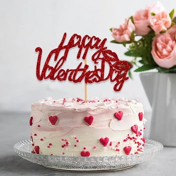 Happy Valentine\'s Day Cake Topper Glitter Red Love Heart Flower Letter Cupcake Topper Decoration For Home Celebrate 14 Φεβρουαρίου