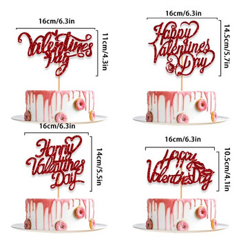 Happy Valentine\'s Day Cake Topper Glitter Red Love Heart Flower Letter Cupcake Topper Decoration For Home Celebrate 14 Φεβρουαρίου
