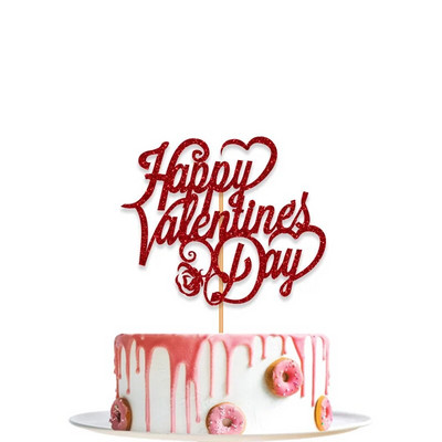 Linksmos Valentino dienos torto viršelio blizgučiai raudonai meilės širdelės gėlės laiškas Keksinio pyrago papuošimas namams Švęskite vasario 14 d.