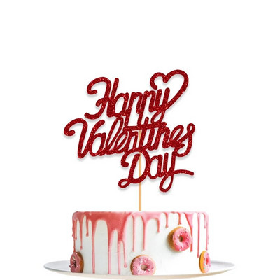 Linksmos Valentino dienos torto viršelio blizgučiai raudonai meilės širdelės gėlės laiškas Keksinio pyrago papuošimas namams Švęskite vasario 14 d.