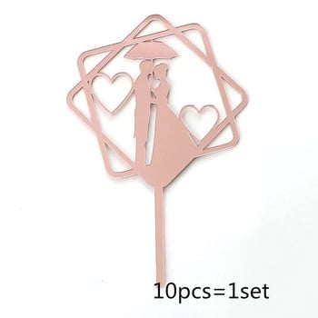 10 бр. Hearts Wedding Party Cake Topper Rose Gold Love Acrylic Happy Birthday Cake Toppers за сватбен подарък Десерт Декорация