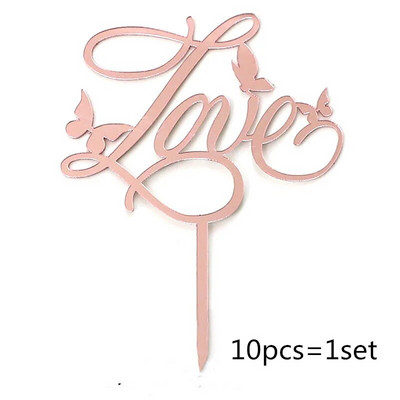 10 vnt. širdelių vestuvinio vakarėlio torto apmušalas rožinis auksinis meilė akrilas su gimtadieniu tortų tvarsčiai, skirti vestuvių dovanoms desertui papuošti