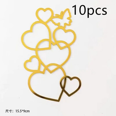 10 vnt. širdelių vestuvinio vakarėlio torto apmušalas rožinis auksinis meilė akrilas su gimtadieniu tortų tvarsčiai, skirti vestuvių dovanoms desertui papuošti