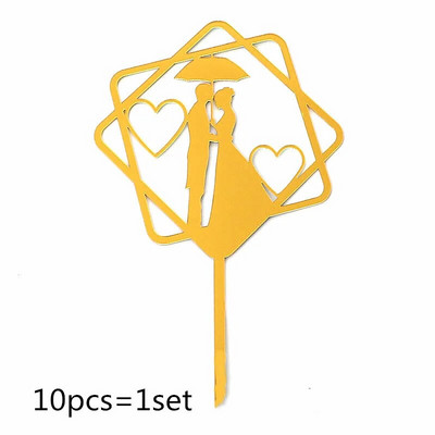 10 vnt. širdelių vestuvinio vakarėlio torto apmušalas rožinis auksinis meilė akrilas su gimtadieniu tortų tvarsčiai, skirti vestuvių dovanoms desertui papuošti