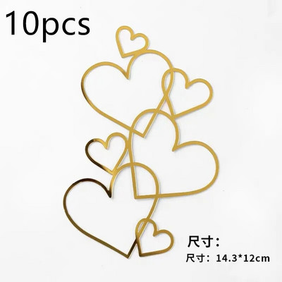 10 vnt. širdelių vestuvinio vakarėlio torto apmušalas rožinis auksinis meilė akrilas su gimtadieniu tortų tvarsčiai, skirti vestuvių dovanoms desertui papuošti