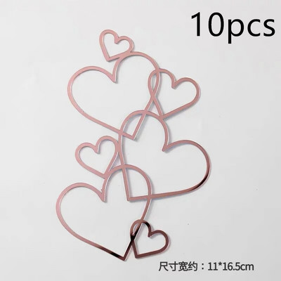 10 vnt. širdelių vestuvinio vakarėlio torto apmušalas rožinis auksinis meilė akrilas su gimtadieniu tortų tvarsčiai, skirti vestuvių dovanoms desertui papuošti