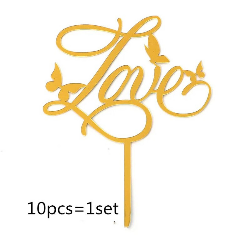 10 vnt. širdelių vestuvinio vakarėlio torto apmušalas rožinis auksinis meilė akrilas su gimtadieniu tortų tvarsčiai, skirti vestuvių dovanoms desertui papuošti