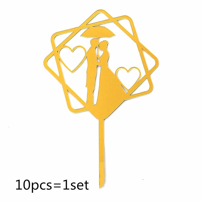 10 vnt. širdelių vestuvinio vakarėlio torto apmušalas rožinis auksinis meilė akrilas su gimtadieniu tortų tvarsčiai, skirti vestuvių dovanoms desertui papuošti