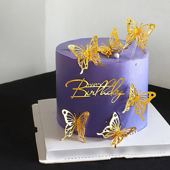 Νέα χρυσή διακόσμηση τούρτας με πεταλούδα Χρόνια πολλά Ακρυλική Πριγκίπισσα Διακόσμηση γαμήλιων πάρτι Κέικ Topper Baby Shower