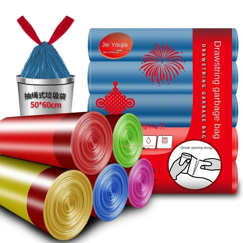 Köiega tõmbav prügikott majapidamispaksendus pluss suurus 50*60 köögiautomaatselt sulguv kaasaskantav kilekott