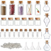 5-10db kis mini üvegedények parafa dugóval, 100db szemcsavarok és 1db kis tölcséres barkács ékszerkészítés