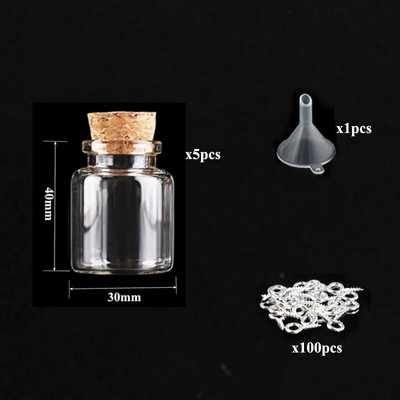 5-10db kis mini üvegedények parafa dugóval, 100db szemcsavarok és 1db kis tölcséres barkács ékszerkészítés