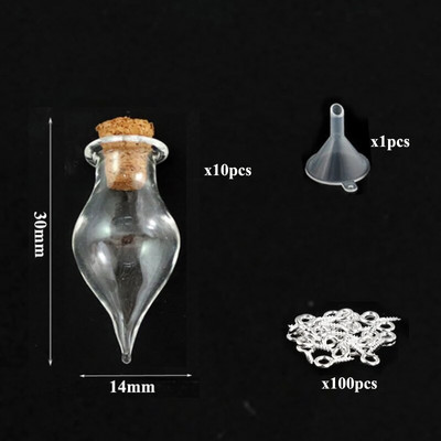 5-10db kis mini üvegedények parafa dugóval, 100db szemcsavarok és 1db kis tölcséres barkács ékszerkészítés