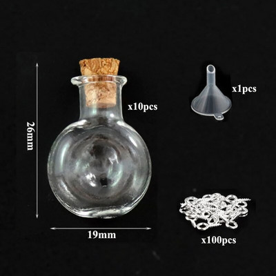 5-10db kis mini üvegedények parafa dugóval, 100db szemcsavarok és 1db kis tölcséres barkács ékszerkészítés