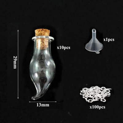 5-10db kis mini üvegedények parafa dugóval, 100db szemcsavarok és 1db kis tölcséres barkács ékszerkészítés