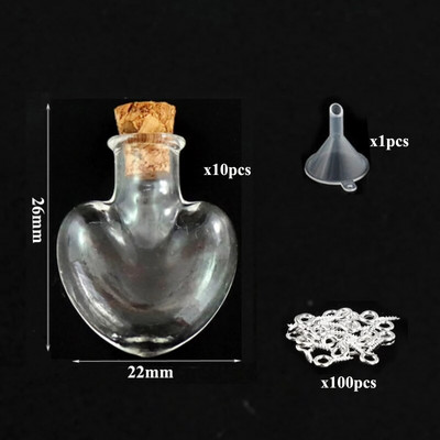 5-10db kis mini üvegedények parafa dugóval, 100db szemcsavarok és 1db kis tölcséres barkács ékszerkészítés