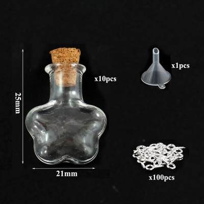 5-10db kis mini üvegedények parafa dugóval, 100db szemcsavarok és 1db kis tölcséres barkács ékszerkészítés