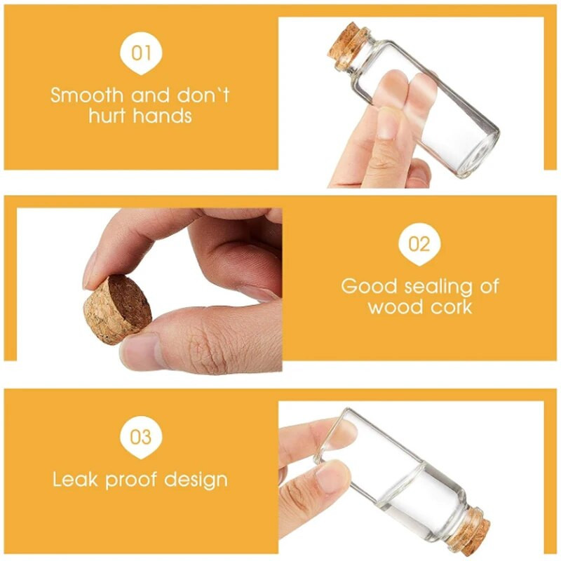 5-10db kis mini üvegedények parafa dugóval, 100db szemcsavarok és 1db kis tölcséres barkács ékszerkészítés