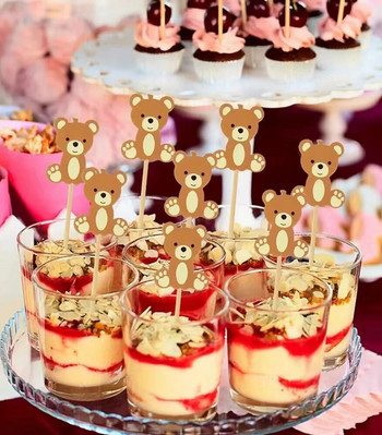 20 τμχ Cute Bear Cupcake Topper Boy Girl Birthday Cake Toppers Kids Happy Birthday Party Διακόσμηση τούρτας Baby Shower DIY προμήθειες