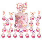 Liblikateemaline sünnipäevatordi kaunistus, palju õnne sünnipäevaks mõeldud koogi vahetükk, tüdrukute sünnipäevapeo tordipealsed, liblika tordi vahetükk