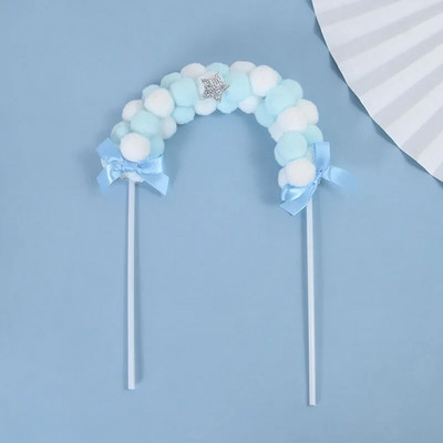 Rainbow Pink Blue Pompom Debesų tortas Vestuvių papuošimai Vaikų gimtadienio šventės vakarėlis „Pasidaryk pats“ torto dekoras Kūdikių dušo reikmenys