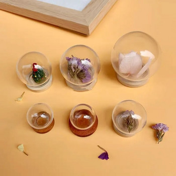 1/2/3X мини прозрачен модерен ръчно изработен стъклен купол с капак Суха ваза за цветя с дървена основа Пейзажни фигурки Модел Дисплей Произведения на изкуството