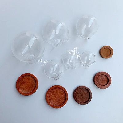 1/2/3X Mini átlátszó, modern kézműves üvegkupola borítású száraz virágváza fa alappal, terep figurákkal Modell bemutató grafikával