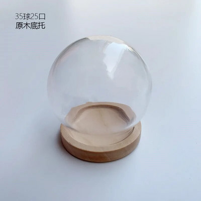1/2/3X Mini átlátszó, modern kézműves üvegkupola borítású száraz virágváza fa alappal, terep figurákkal Modell bemutató grafikával