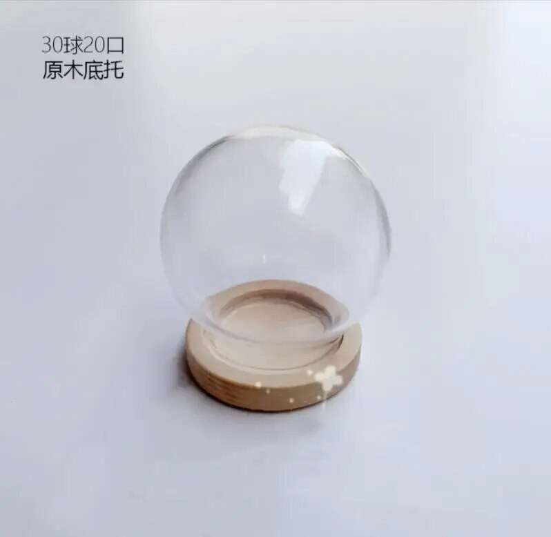 1/2/3X Mini átlátszó, modern kézműves üvegkupola borítású száraz virágváza fa alappal, terep figurákkal Modell bemutató grafikával