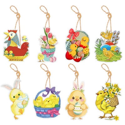 8 buc. Ornamente de hârtie de primăvară de Paște pentru copac, ouă de iepure, ornamente agățate cu șiruri, pentru petrecerea de Paște, pentru decorațiuni pentru casă.