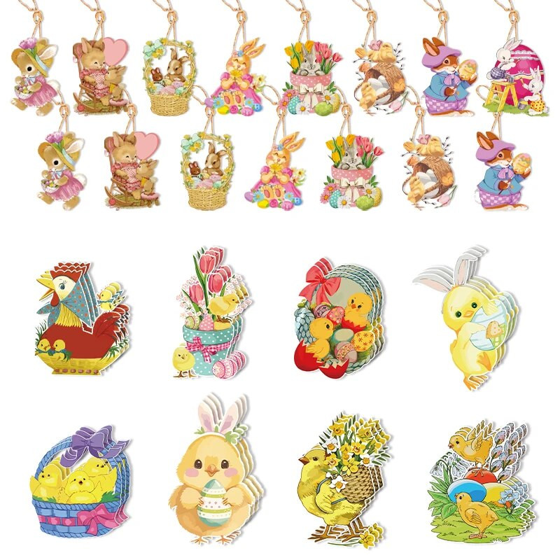 8 buc. Ornamente de hârtie de primăvară de Paște pentru copac, ouă de iepure, ornamente agățate cu șiruri, pentru petrecerea de Paște, pentru decorațiuni pentru casă.