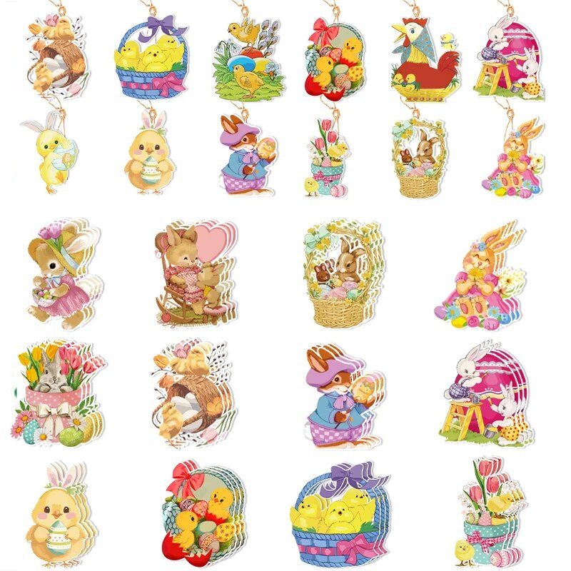 8 buc. Ornamente de hârtie de primăvară de Paște pentru copac, ouă de iepure, ornamente agățate cu șiruri, pentru petrecerea de Paște, pentru decorațiuni pentru casă.