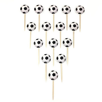 24 ΤΕΜ. Θέμα ποδοσφαίρου Cupcake Toppers Επιλογές Αγόρια Χρόνια Πολλά πάρτι Baby Shower Διακόσμηση Επιδόρπιο με φρούτα Τούρτα Οδοντογλυφίδα Σημαίες