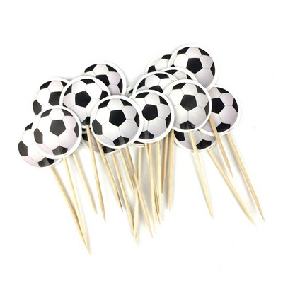 24 db futball téma Cupcake Toppers választás Fiúk Boldog Születésnapi Party Babazuhany Dekoráció Gyümölcs Desszert Torta Fogpiszkáló Zászlók