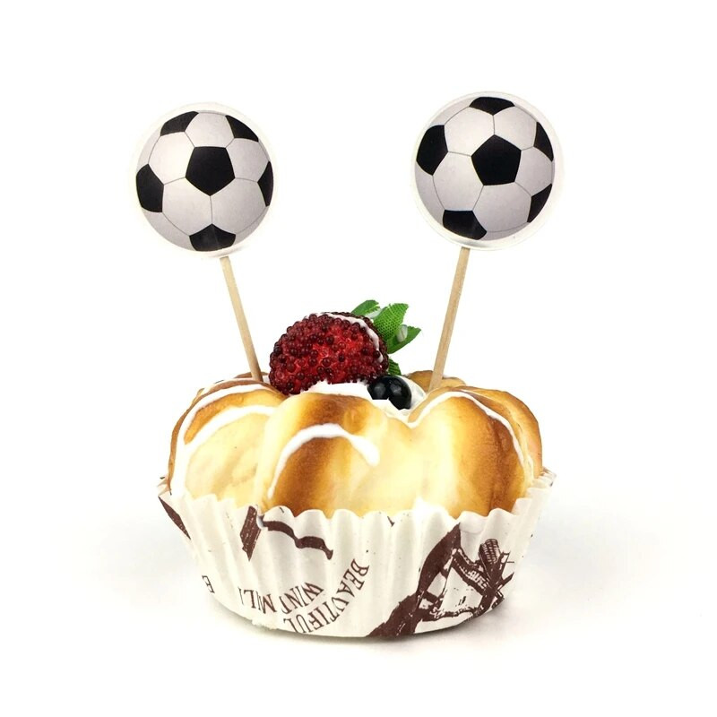 24 PCS Futbolo temos Keksiukų pyragaičių rinkiniai Berniukų gimtadienio vakarėlis Kūdikių vakarėlis Dekoracija Vaisiai Desertas Tortas Dantų krapštukų vėliavėlės