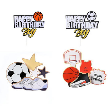 Баскетбол Футбол Кексче Топпер Спортна Тема Честит Рожден Ден Торта Flage За Деца Момче Рожден Ден Торта Декорация Консумативи