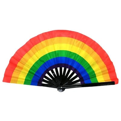 Голям сгъваем ръчен вентилатор Bling Bling Hand Rave Fan Rainbow Print Bamboo Oxford Cloth Festival Ръчен вентилатор за подарък