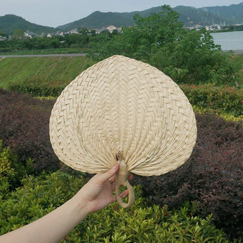 Φυσικό μπαμπού Raffia Hand Fans, Fan Handmade Hand Weaving Fan with Knotted Handle Summer Cooling Supply for Summer Farmhouse