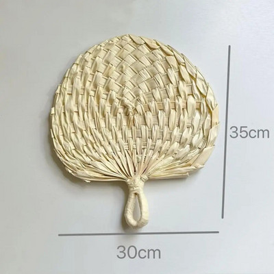Naturaalsed bambusest Raffia käsiventilaatorid, käsitsi valmistatud kudumisventilaator koos sõlmelise käepidemega suvejahutustarbed suvetalu jaoks