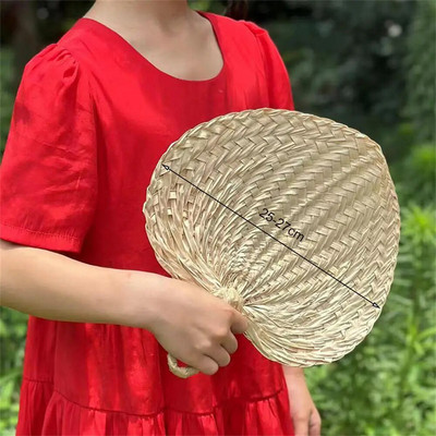 Naturaalsed bambusest Raffia käsiventilaatorid, käsitsi valmistatud kudumisventilaator koos sõlmelise käepidemega suvejahutustarbed suvetalu jaoks