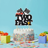 KÉT GYORS tematikus buli dekoráció versenyautó születésnapi tortadíszek Fekete-fehér kockás zászlós cupcake tetők kellékek