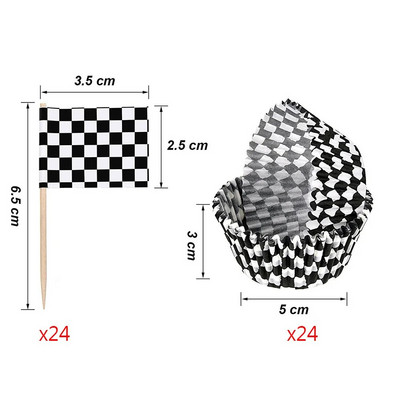 KÉT GYORS tematikus buli dekoráció versenyautó születésnapi tortadíszek Fekete-fehér kockás zászlós cupcake tetők kellékek