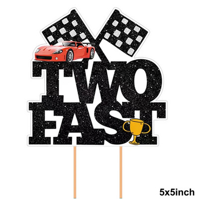 KÉT GYORS tematikus buli dekoráció versenyautó születésnapi tortadíszek Fekete-fehér kockás zászlós cupcake tetők kellékek
