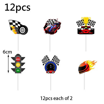 KÉT GYORS tematikus buli dekoráció versenyautó születésnapi tortadíszek Fekete-fehér kockás zászlós cupcake tetők kellékek