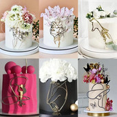 Aur acrilic Artă minimalistă Lady Face Cake Topper Fată La mulți ani Decorare pentru tort Tort de nuntă Toppers pentru petreceri