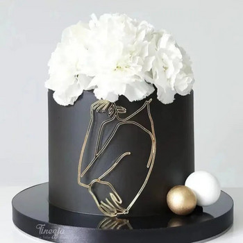 Златно акрилно минималистично изкуство Lady Face Cake Topper Момиче Честит рожден ден Декорация на торта Wedding Cake Toppers Парти консумативи
