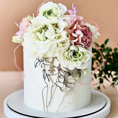 Aur acrilic Artă minimalistă Lady Face Cake Topper Fată La mulți ani Decorare pentru tort Tort de nuntă Toppers pentru petreceri