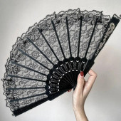 Lolita Gothic Fan viktoriánus női csipke kézi ventilátor Vintage fekete fehér vörös rózsa bambusz legyezők Cosplay party Lolita összecsukható csipke legyező